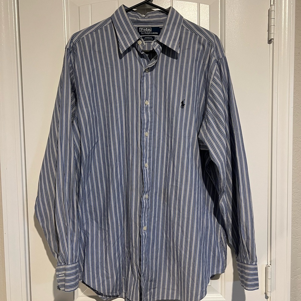 Ralph Lauren Men's Blue and White Striped Shirt